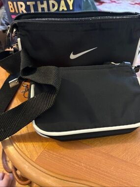 Nike Black Crossbody Bag with White Swoosh and White Trim